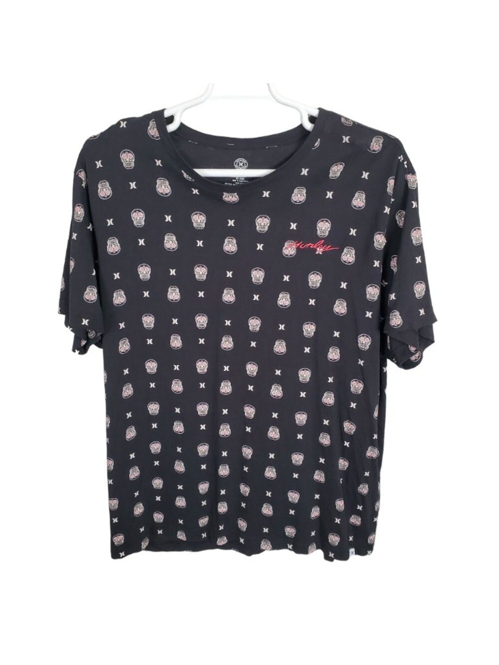 Hurley XXL Mens Shirt Graphic Tee Black Sugar Skull Allover Print Short Sleeve - Picture 3 of 8